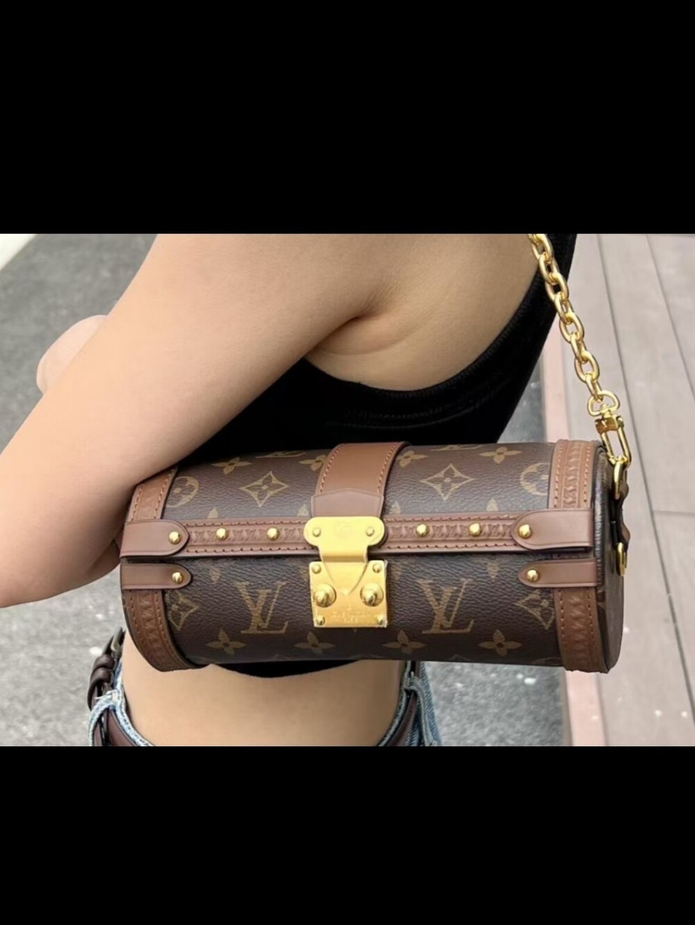 Genuine Leather Brown Monogram Trunk-Style Crossbody with Gold Hardware - Picture 6 of 7